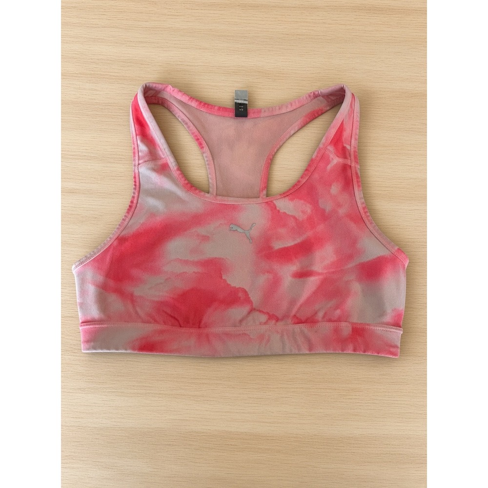 Puma Womens Racerback Sports Bra Pink White Tie Dye Mesh Back Size M